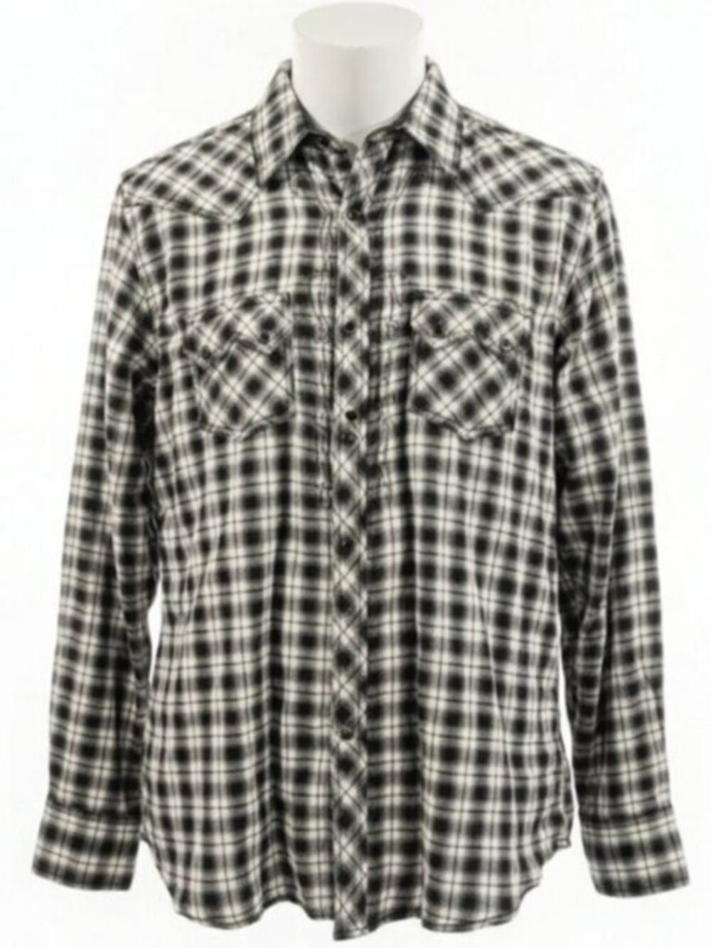 Ely 1878 SZ XL Black & White Plaid Black Snap Long Sleeve Collared Western Shirt